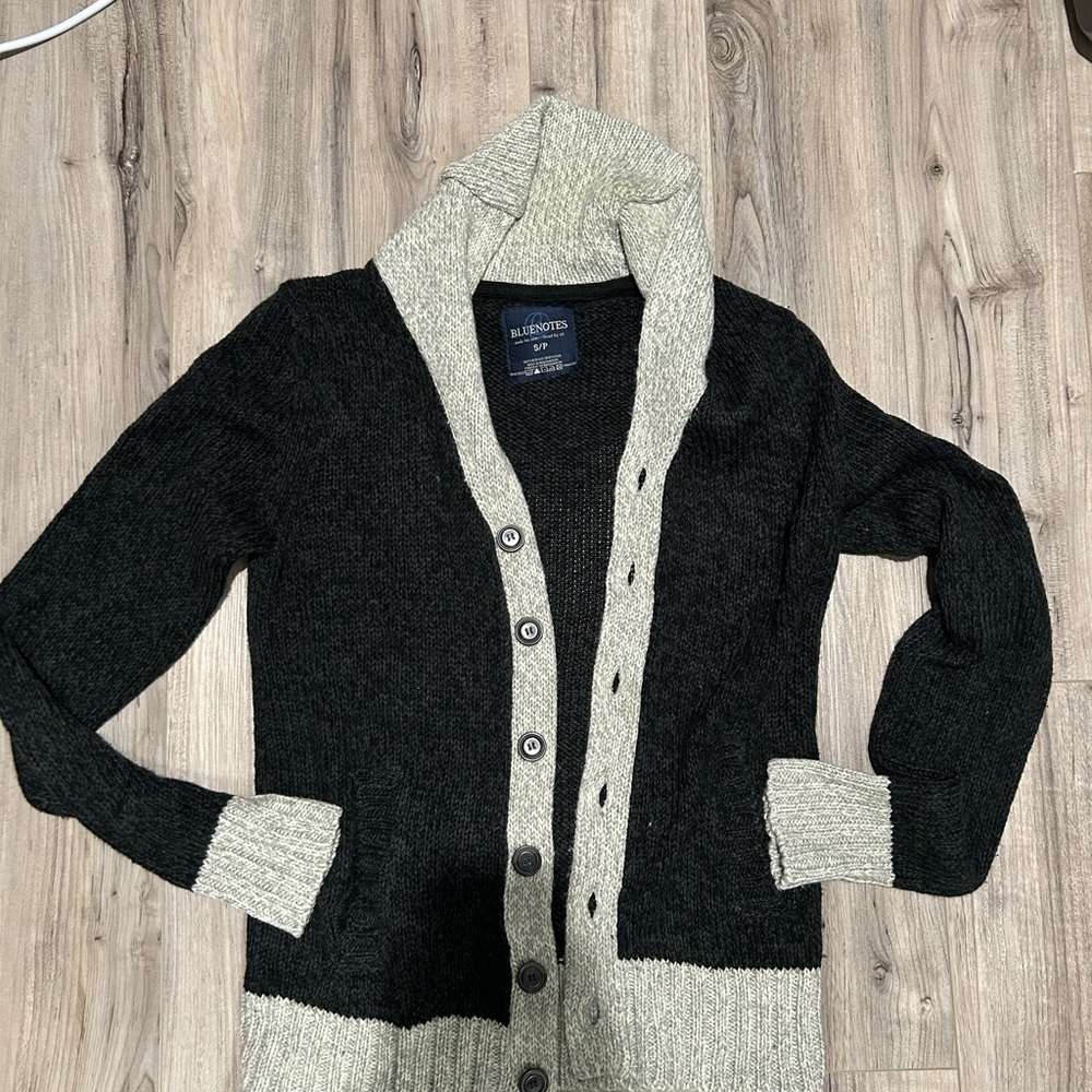 Bluenotes Men's Black and Gray Cardigan Sweater